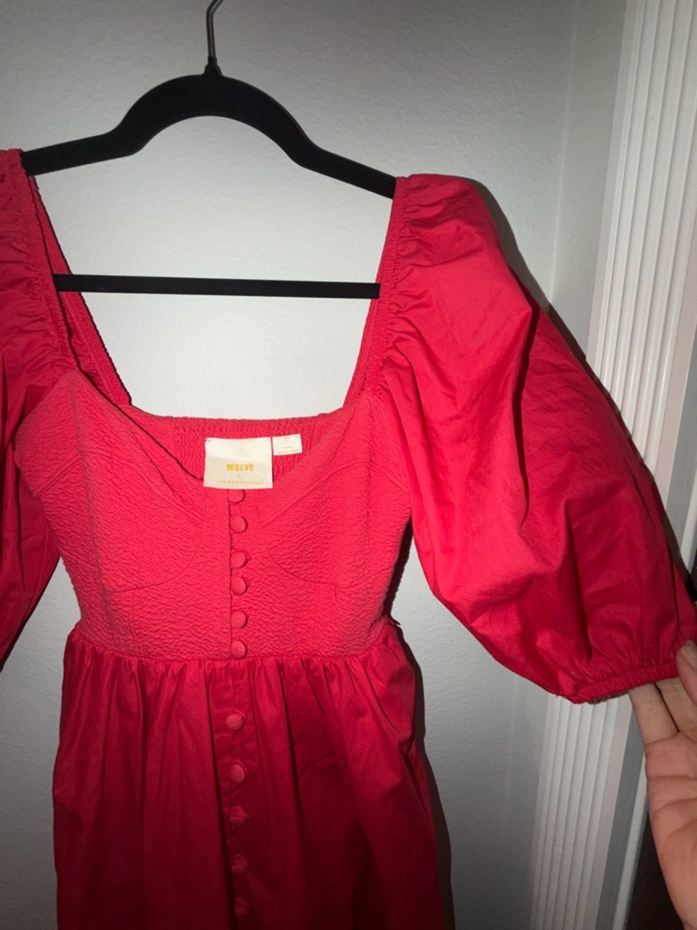 Maeve Anthropologie Cotton Blend Red Puff-Sleeve Button-Front Dress Size XXS - Picture 4 of 9